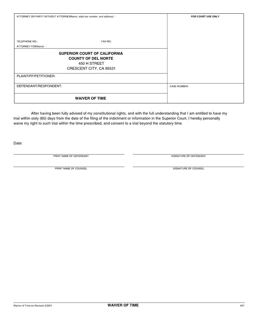 Waiver Of Time {97} | Pdf Fpdf Docx | California