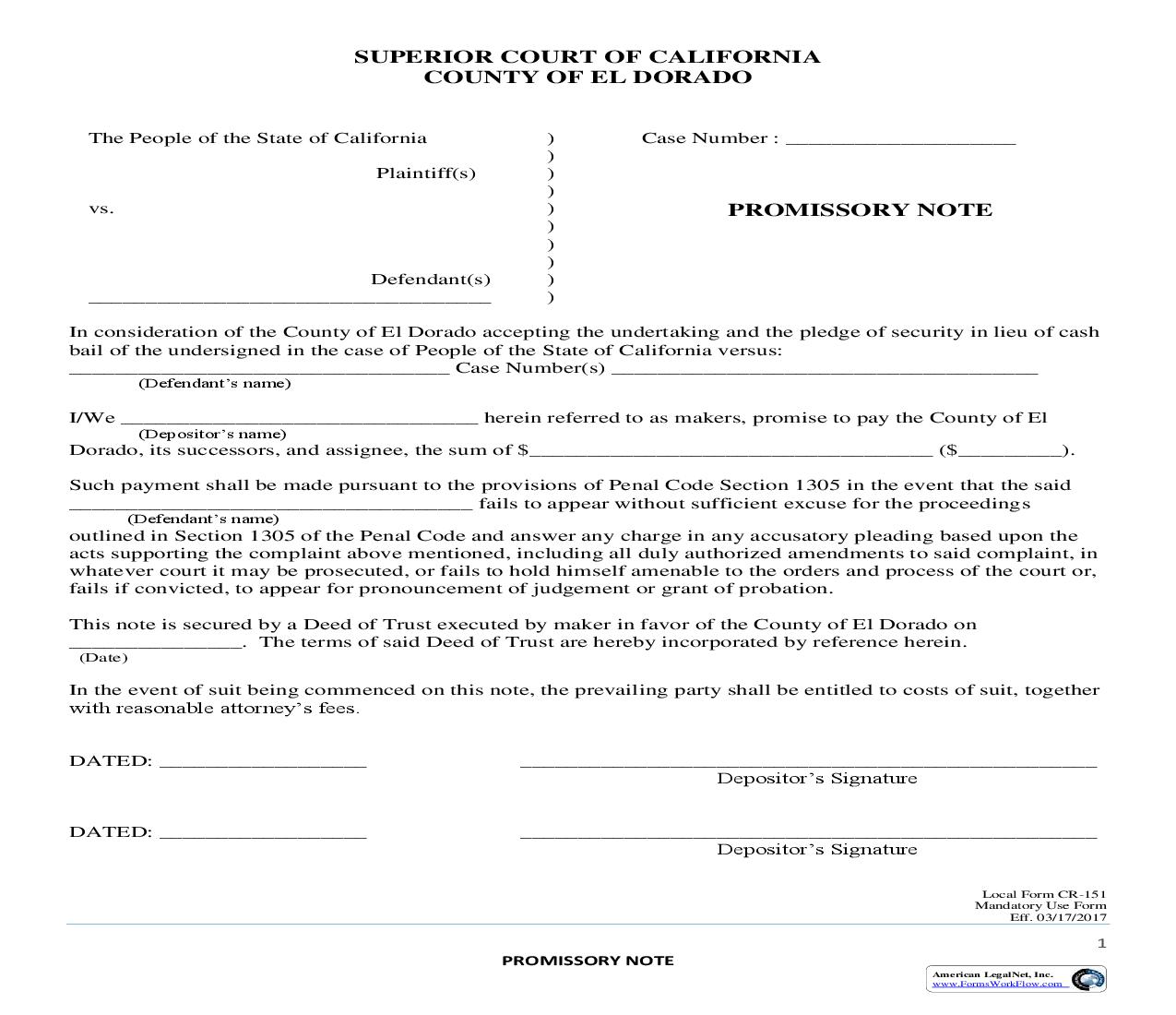 Promissory Note {CR-151} | Pdf Fpdf Doc Docx | California