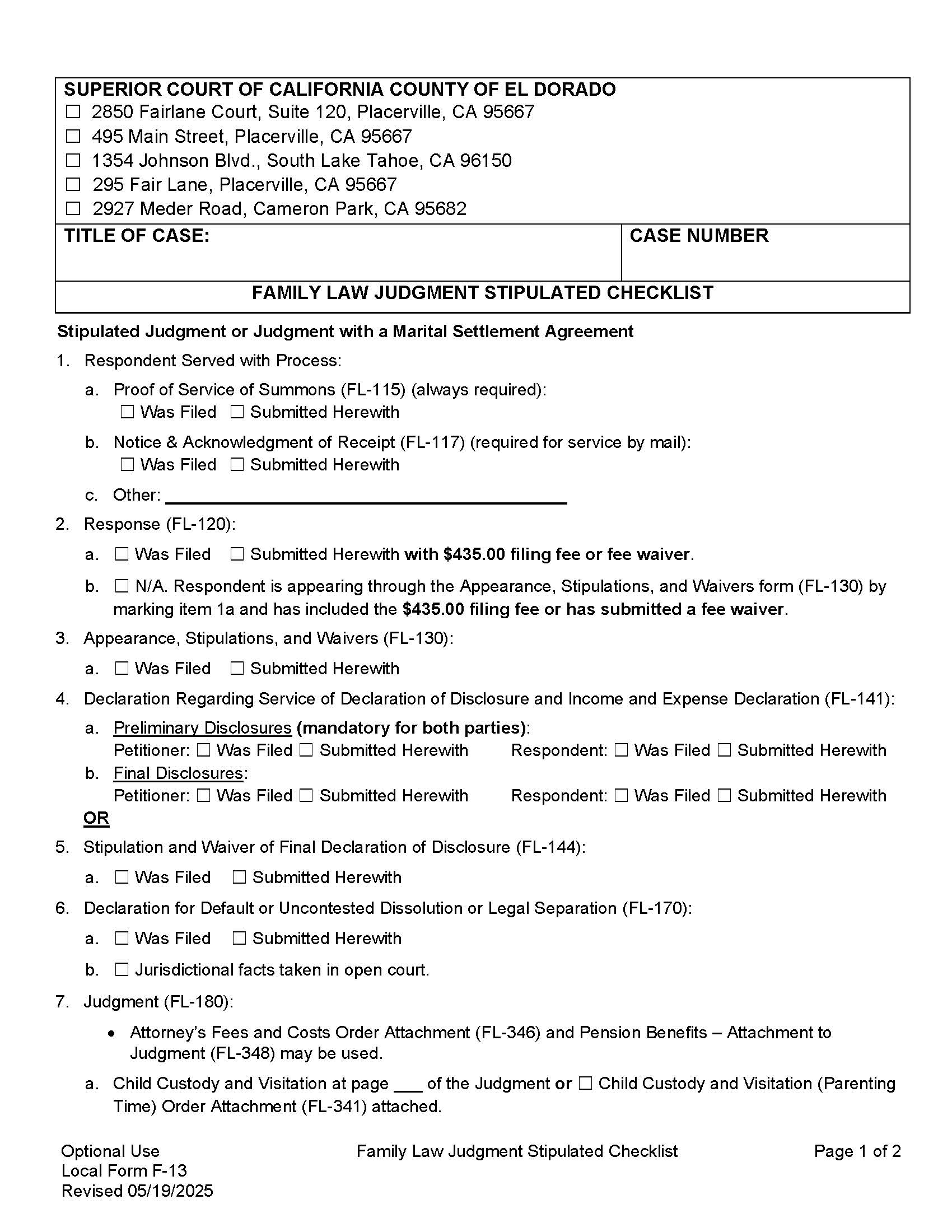 Marital Settlement Agreement Judgment Checklist {F-13} | Pdf Fpdf Docx | California