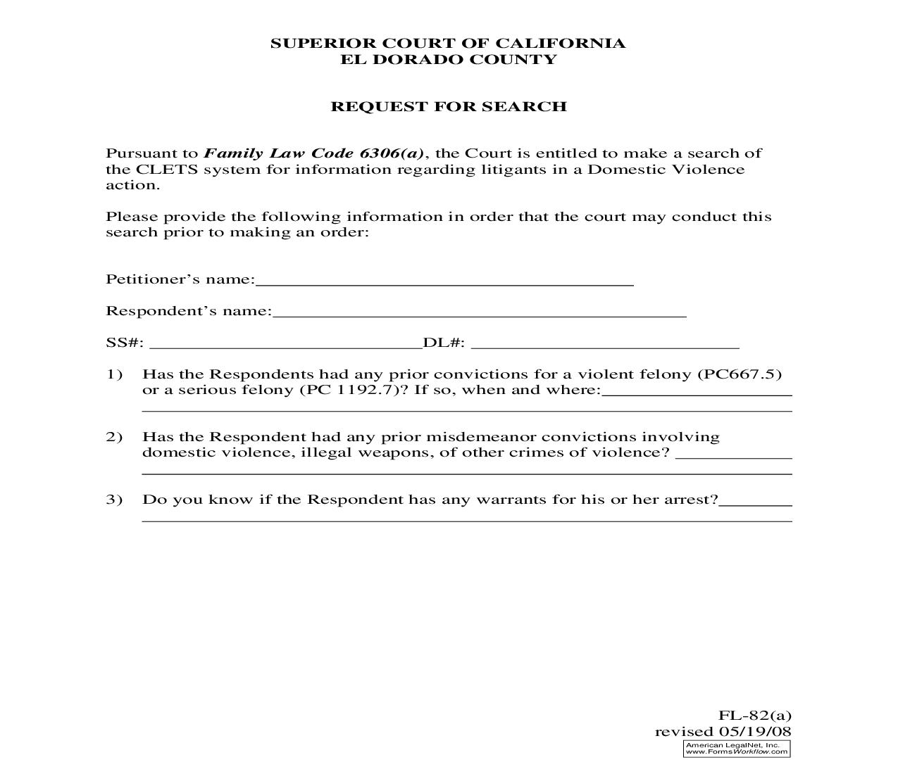 Request For Search {FL-82A} | Pdf Fpdf Doc Docx | California