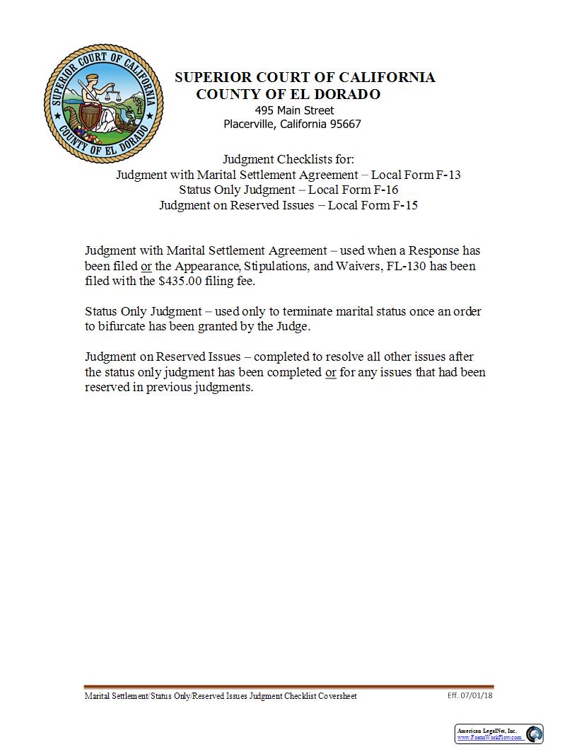 Status Only Judgment Checklist {F-16} | Pdf Fpdf Docx | California