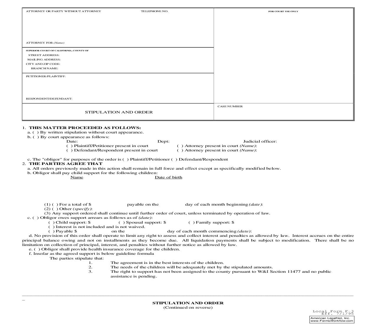 Stipulation And Order {F-3} | Pdf Fpdf Doc Docx | California