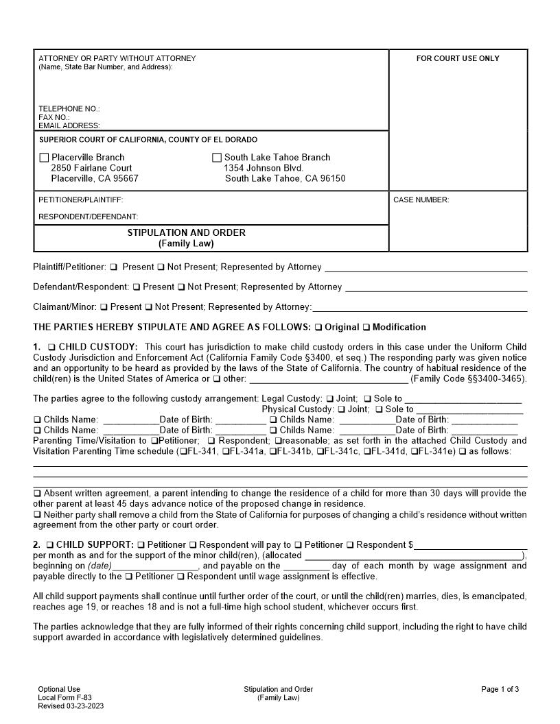 Stipulation And Order {F-83} | Pdf Fpdf Doc Docx | California