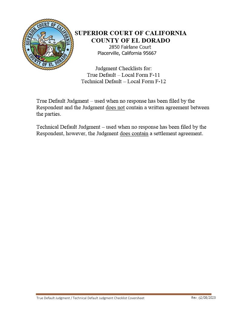 True Or Technical Default Judgment Checklist {F-11 F-12} | Pdf Fpdf Docx | California