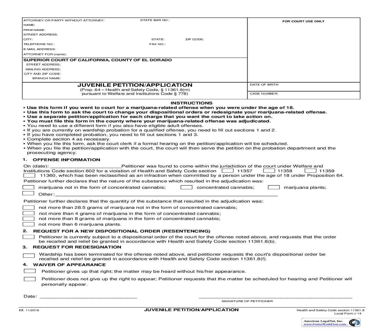 Juvenile Petition-Application {J-14} | Pdf Fpdf Doc Docx | California