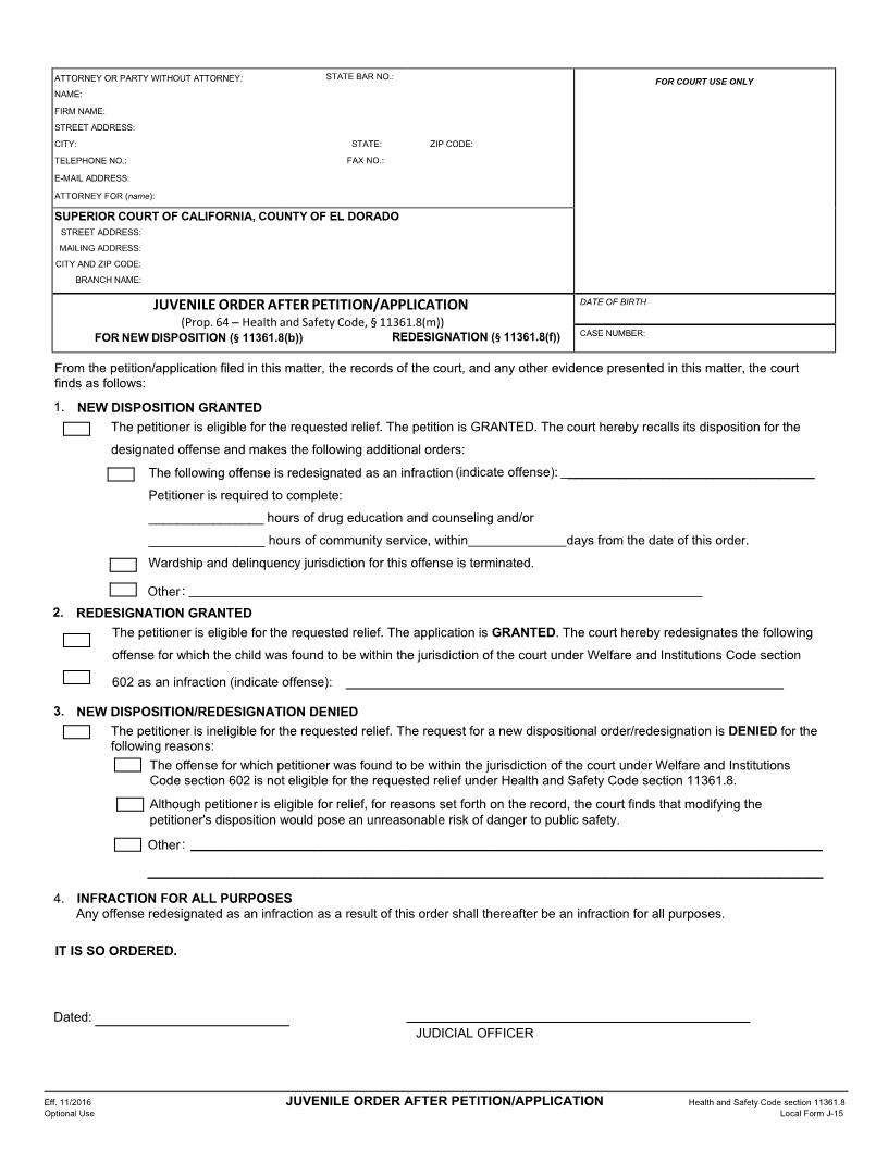 Prop 64 Juvenile Order After Petition {J-15} | Pdf Fpdf Docx | California