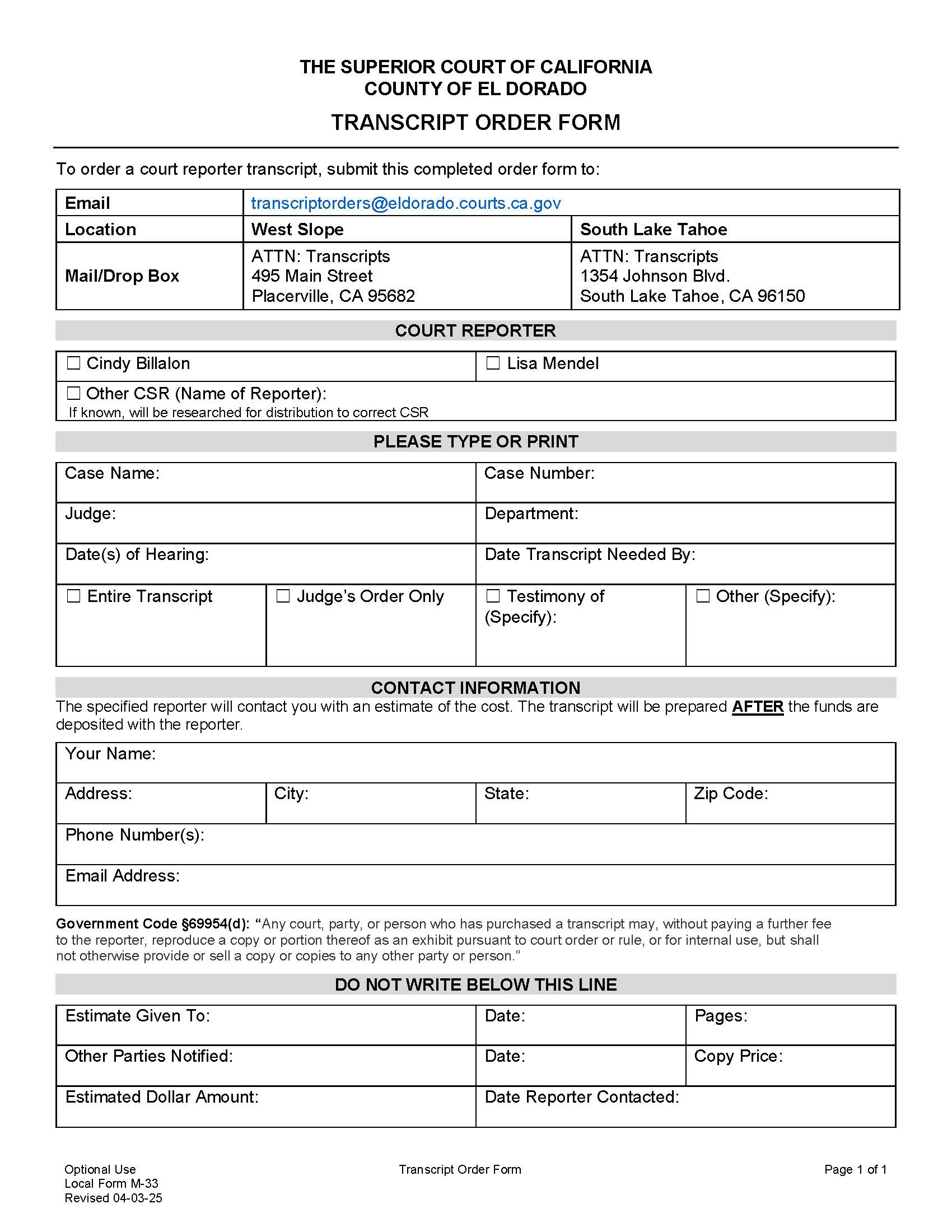 Transcript Order Form {M-33} | Pdf Fpdf Doc Docx | California