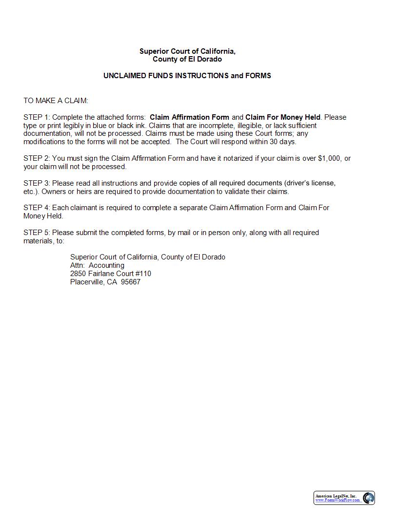 Unclaimed Civil Funds-Claim Forms {UCFC} | Pdf Fpdf Docx | California