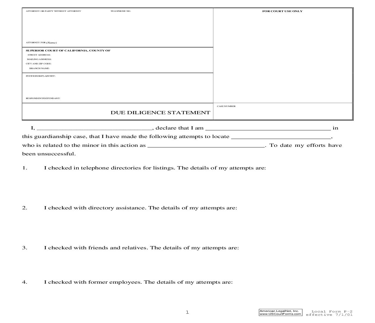 Due Diligence Statement (Probate) {P-2} | Pdf Fpdf Doc Docx | California
