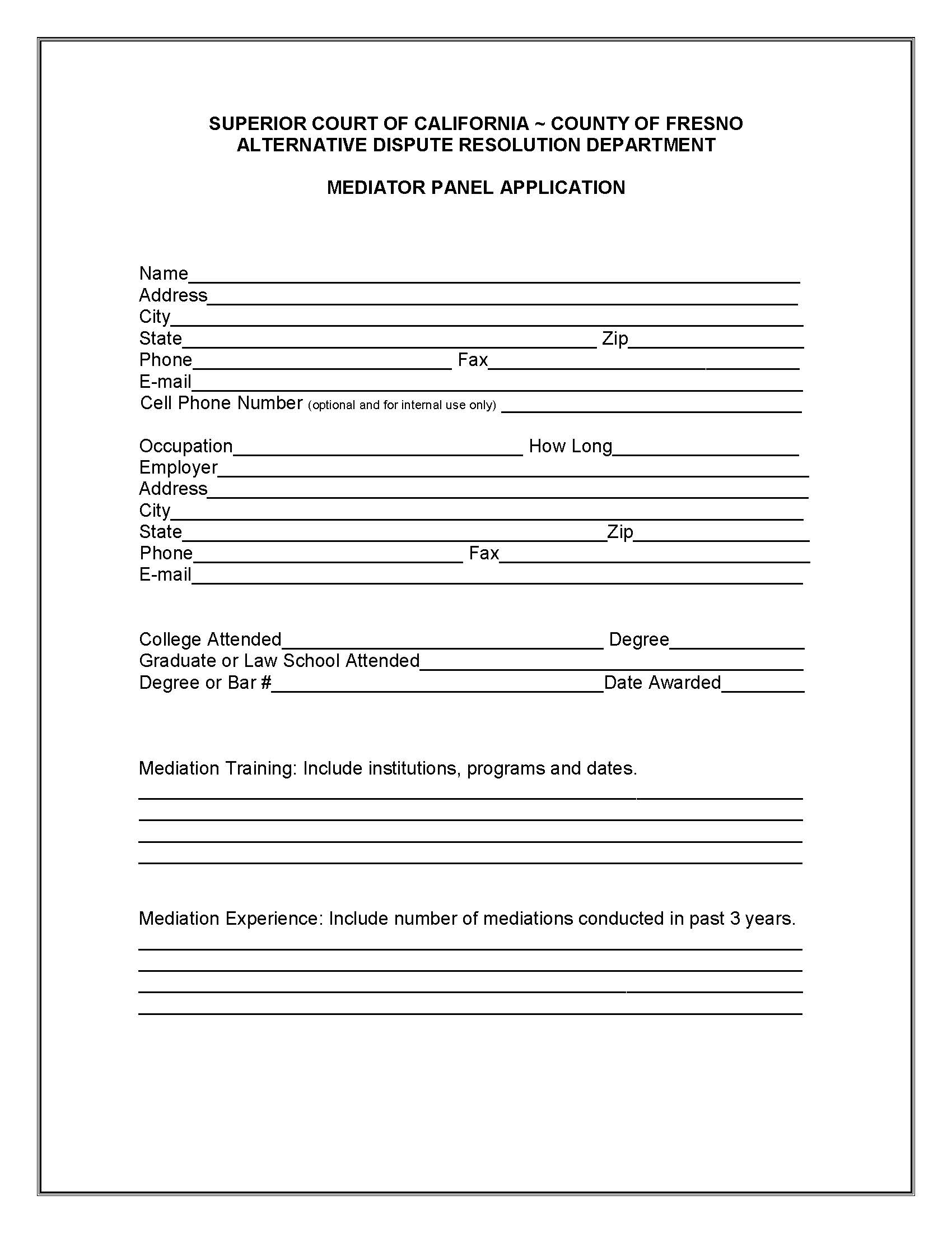 Civil Mediator Application | Pdf Fpdf Doc Docx | California