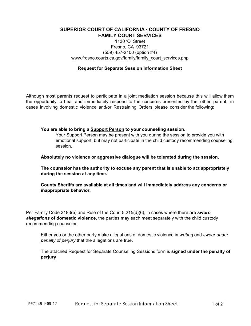 Request For Separate Sessions {PFC-49 PFC-46} | Pdf Fpdf Docx | California
