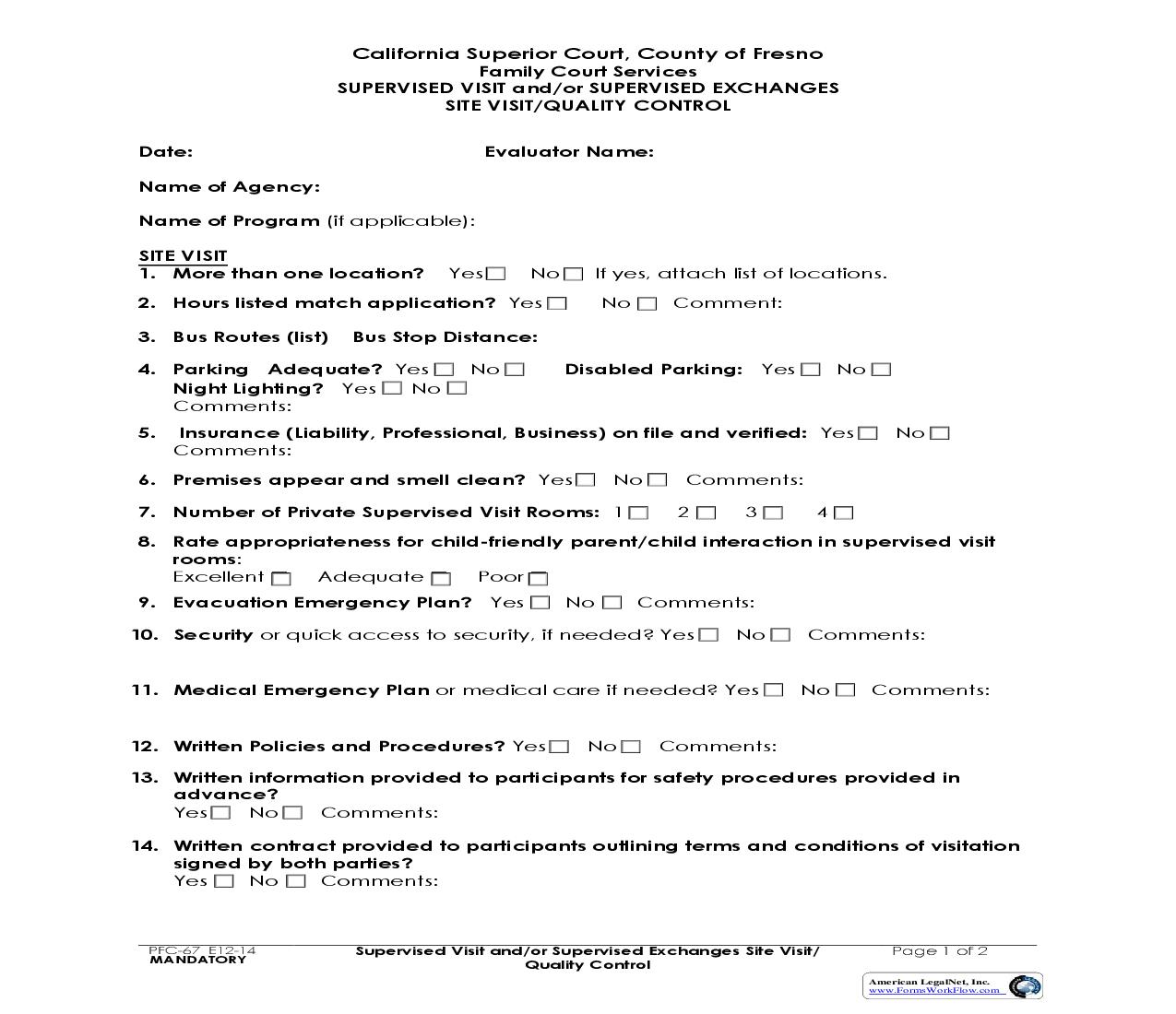 Supervised Visit And-Or Supervised Exchanges Site Visit-Quality Control {PFC-67} | Pdf Fpdf Doc Docx | California