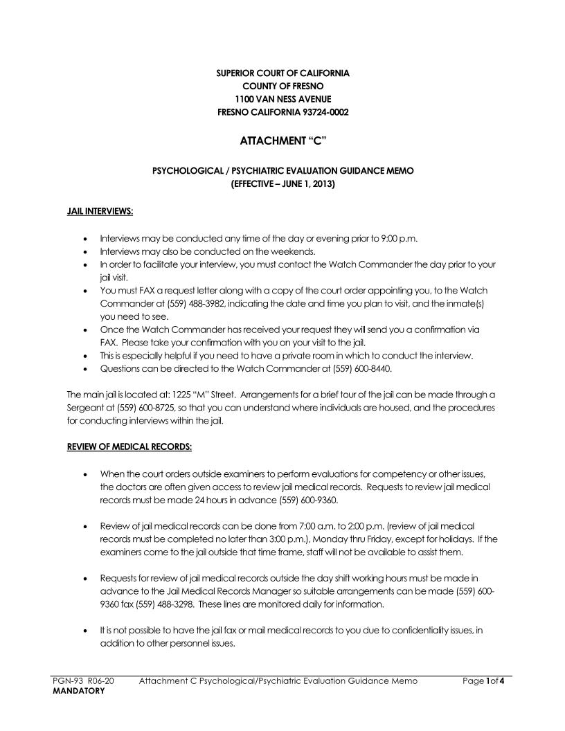 Attachment C Psychological Psychiatric Evaluation Guidance Memo {PGN-93} | Pdf Fpdf Docx | California