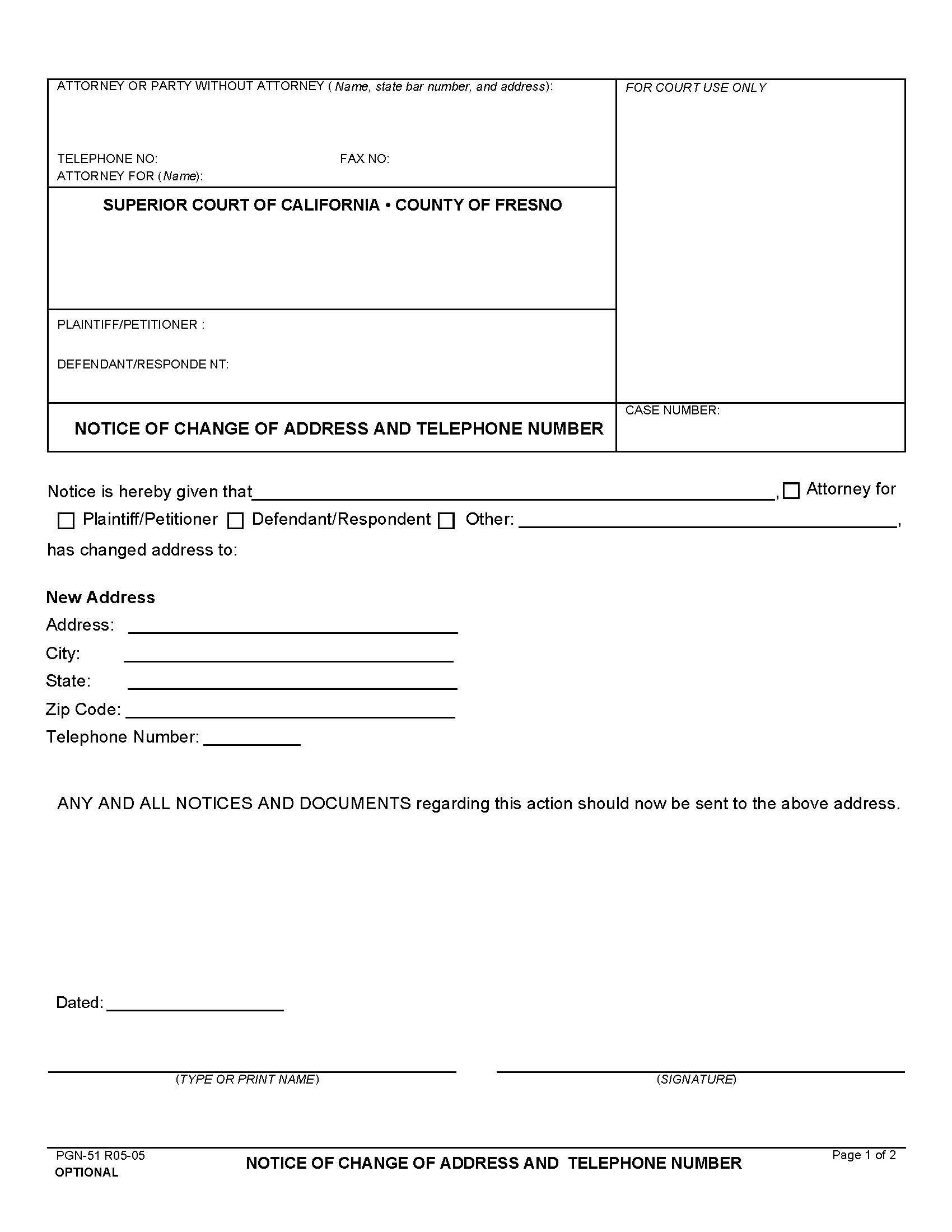 Notice Of Change Of Address And Telephone Number {PGN-51} | Pdf Fpdf Doc Docx | California