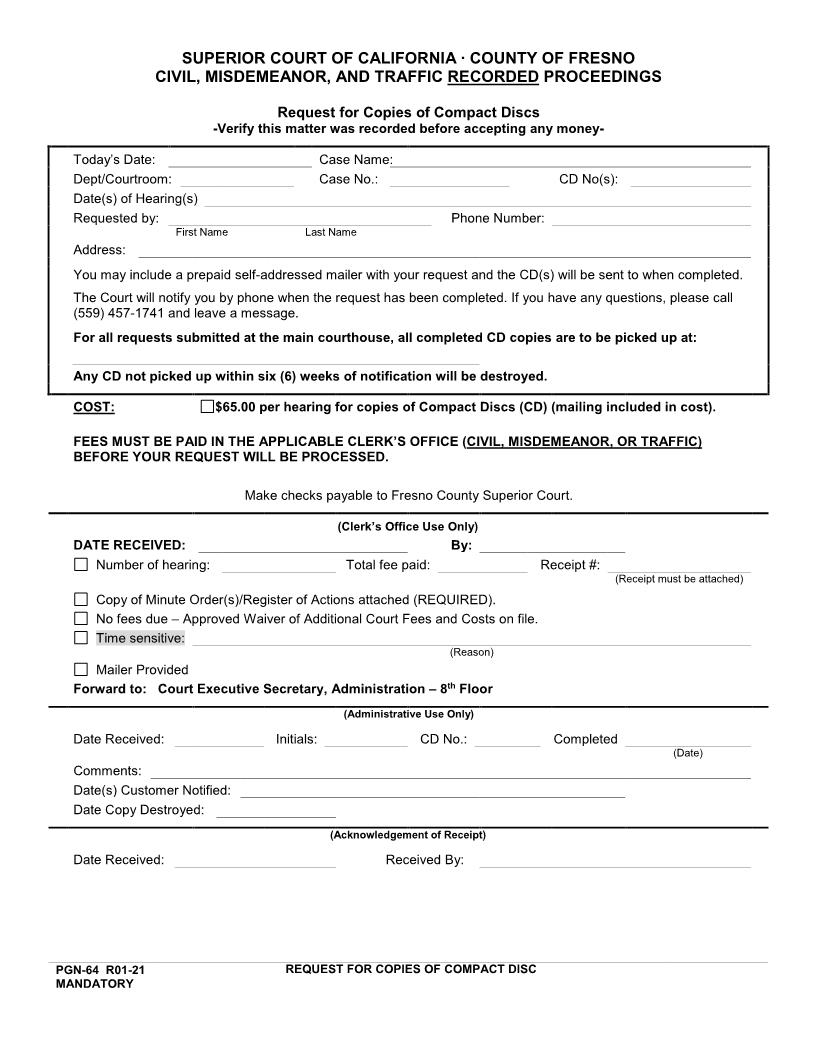 Request For Copies Of Compact Discs {PGN-64} | Pdf Fpdf Doc Docx | California