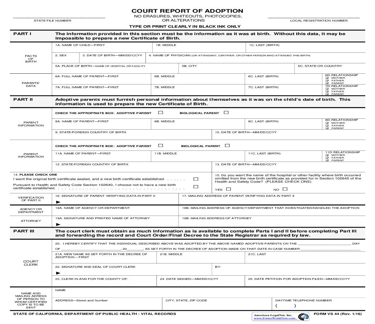 Court Report Of Adoption {PVS-44} | Pdf Fpdf Doc Docx | California