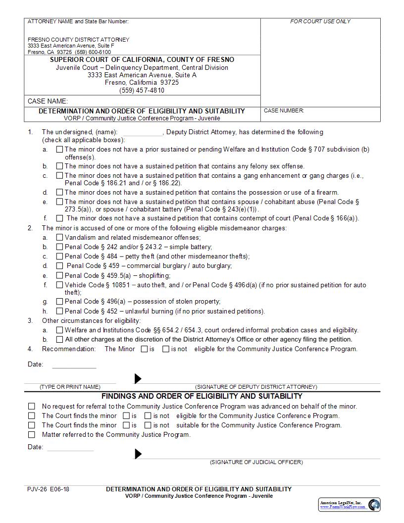 Determination And Order Of Eligibility And Suitability VORP CJC DDA {PJV-26} | Pdf Fpdf Docx | California