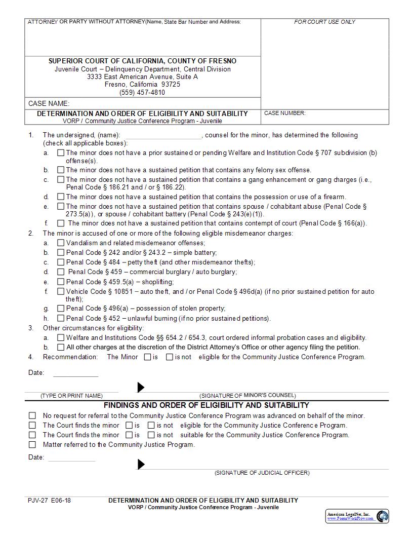 Determination And Order Of Eligibility And Suitability VORP CJC M CNSL {PJV-27} | Pdf Fpdf Docx | California