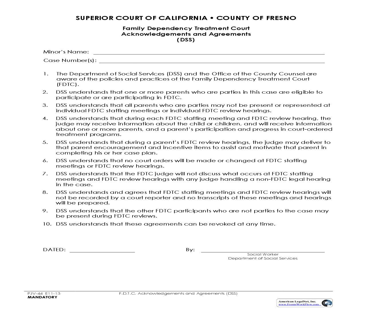 FDTC Acknowledgements And Agreements (DSS) {PJV-44} | Pdf Fpdf Doc Docx | California