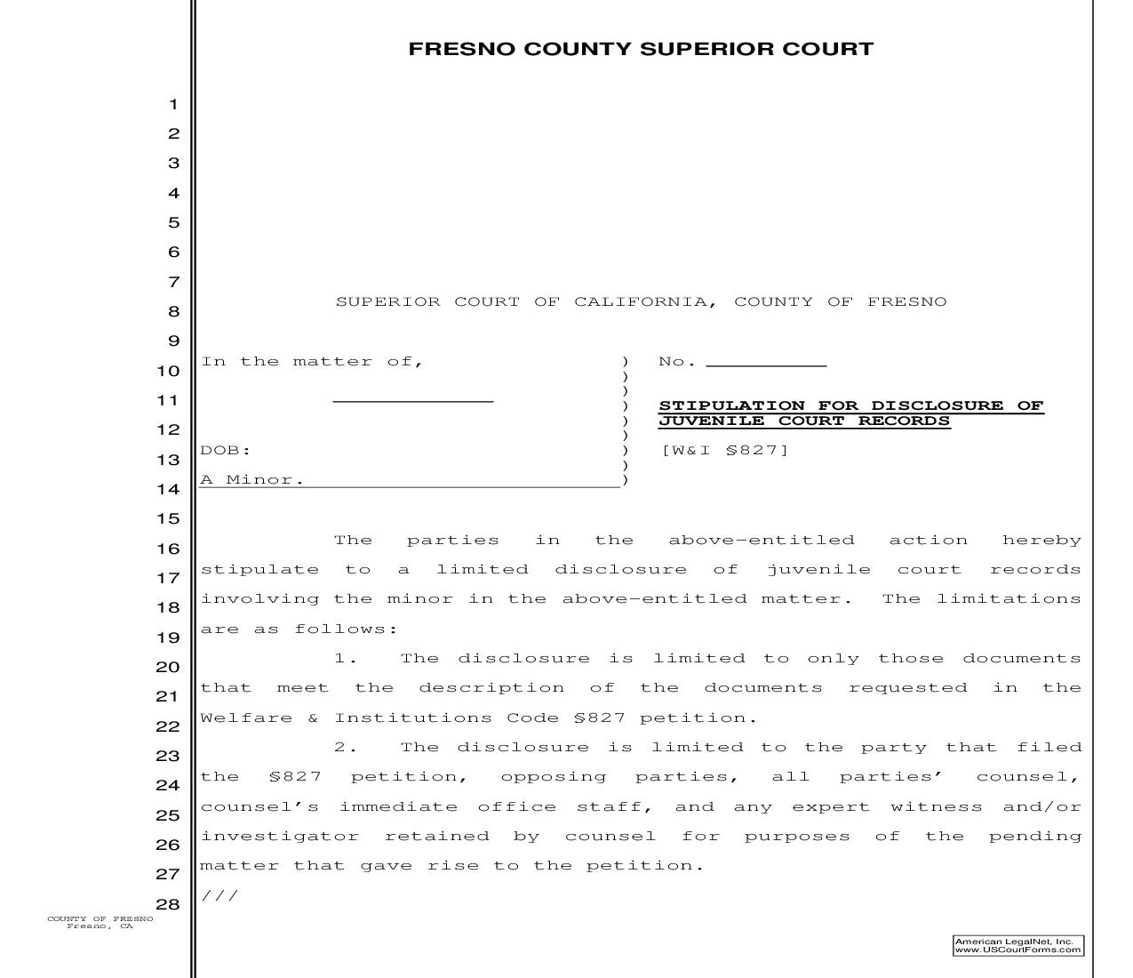 Stipulation For Disclosure Of Juvenile Court Records | Pdf Fpdf Doc Docx | California