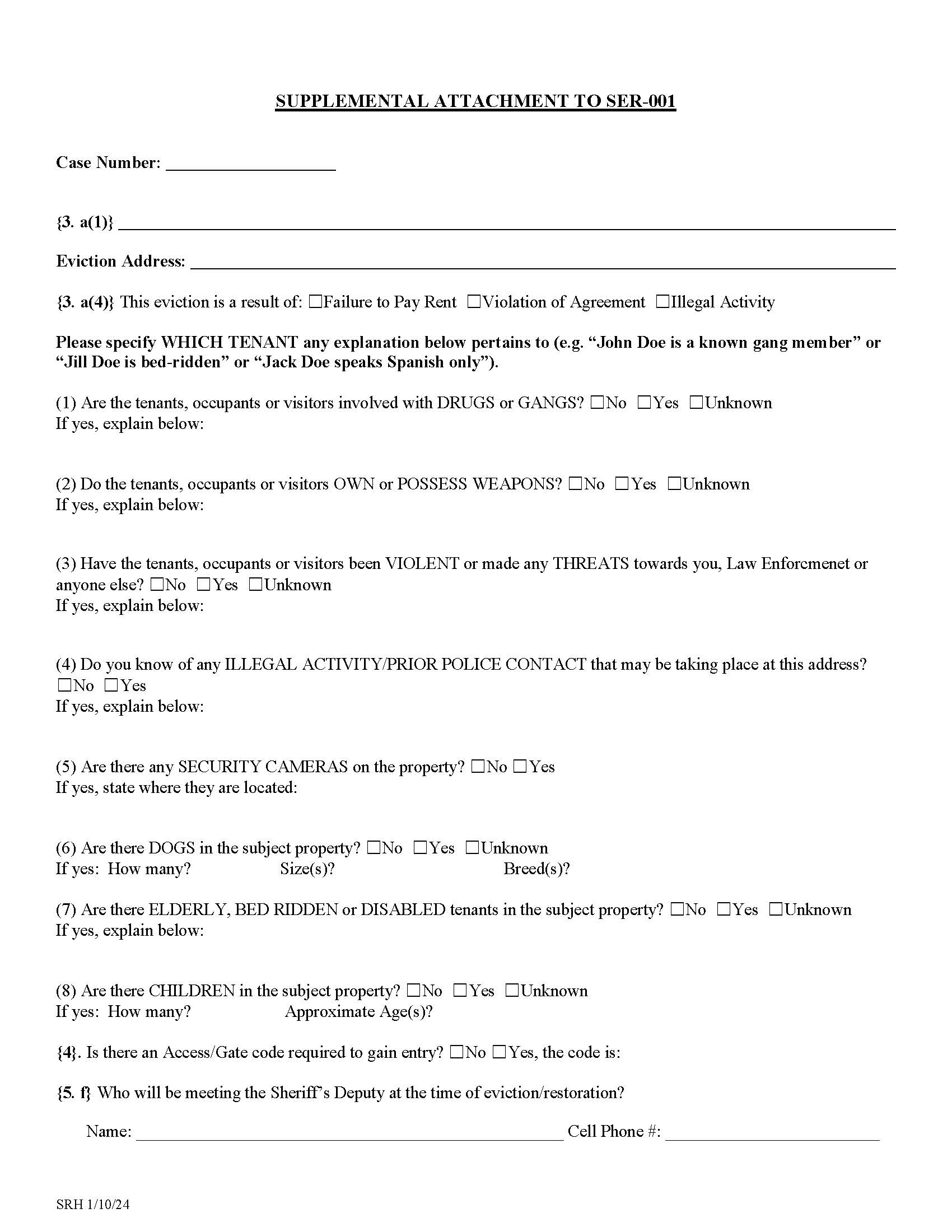 Supplemental Attachment To SER-001 {Fresno Eviction) {SER-001} | Pdf Fpdf Docx | California