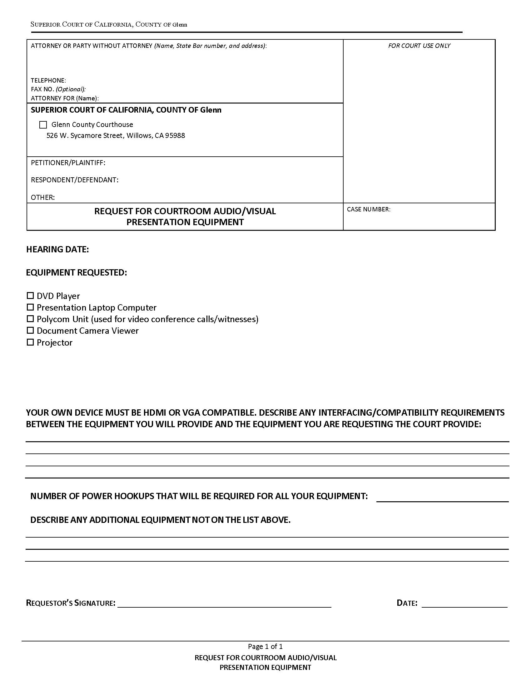Request For Courtroom Audio-Visual Presentation Equipment {AV} | Pdf Fpdf Docx | California