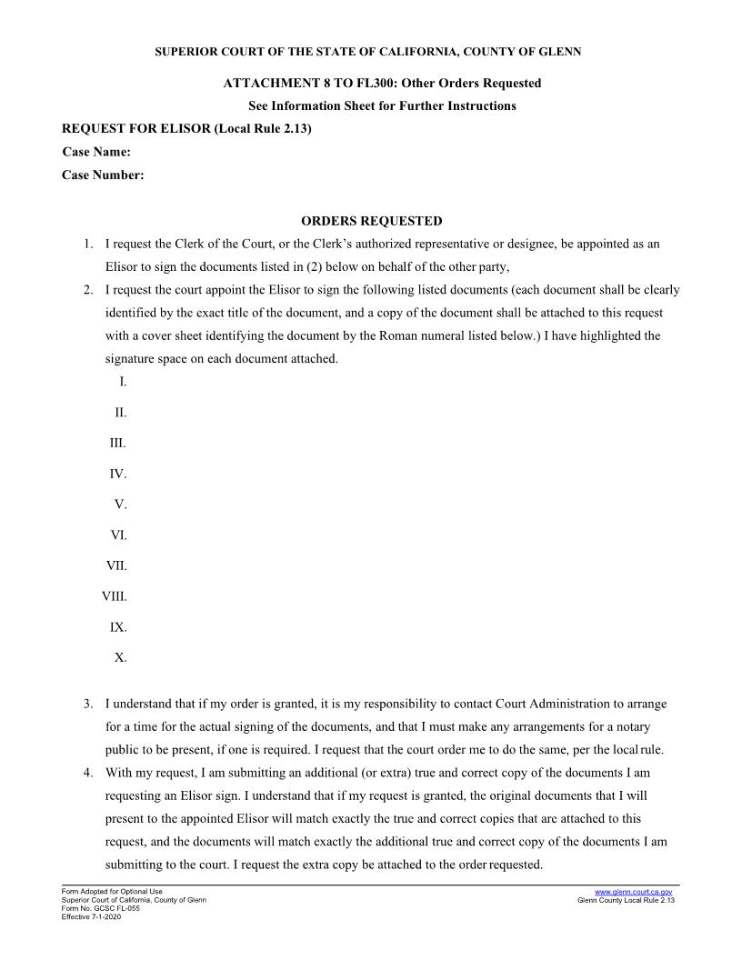 Request For Elisor Form {GCSC FL-055} | Pdf Fpdf Docx | California