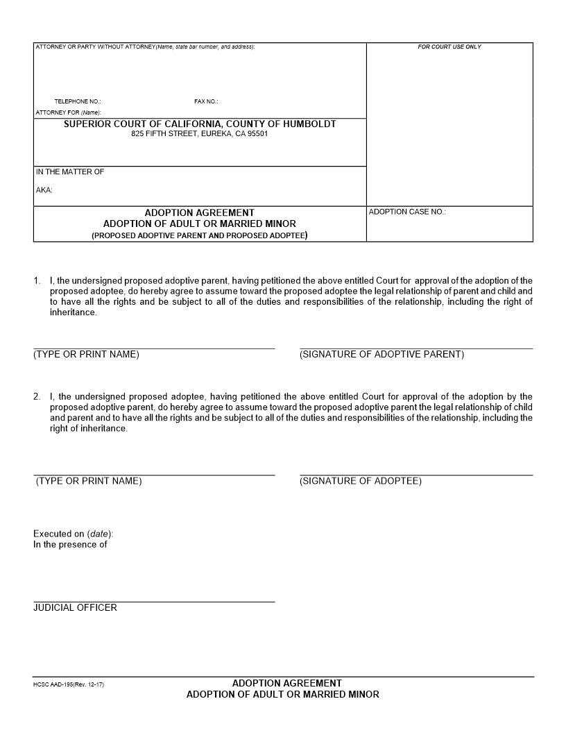 Adoption Agreement-Adoption Of Adult {AAD-195} | Pdf Fpdf Docx | California