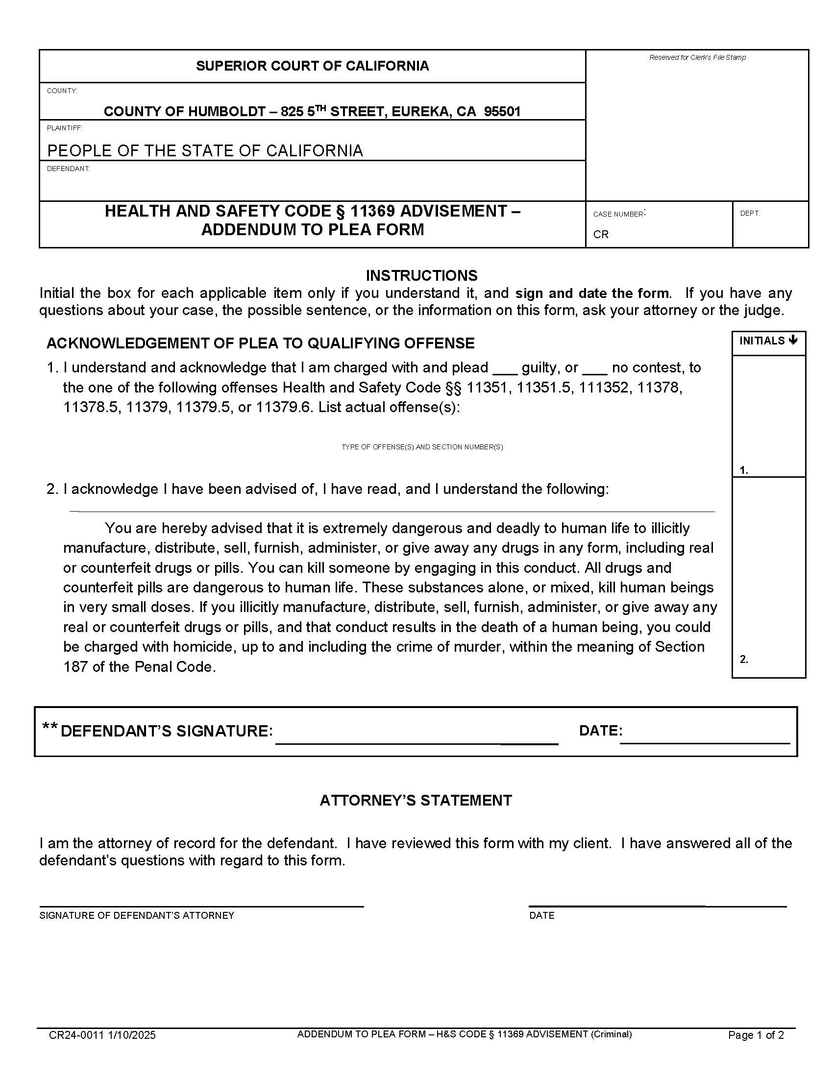 Alexandras Law (HS11369) Flea Form Addendum {CR24-0011} | Pdf Fpdf Docx | California