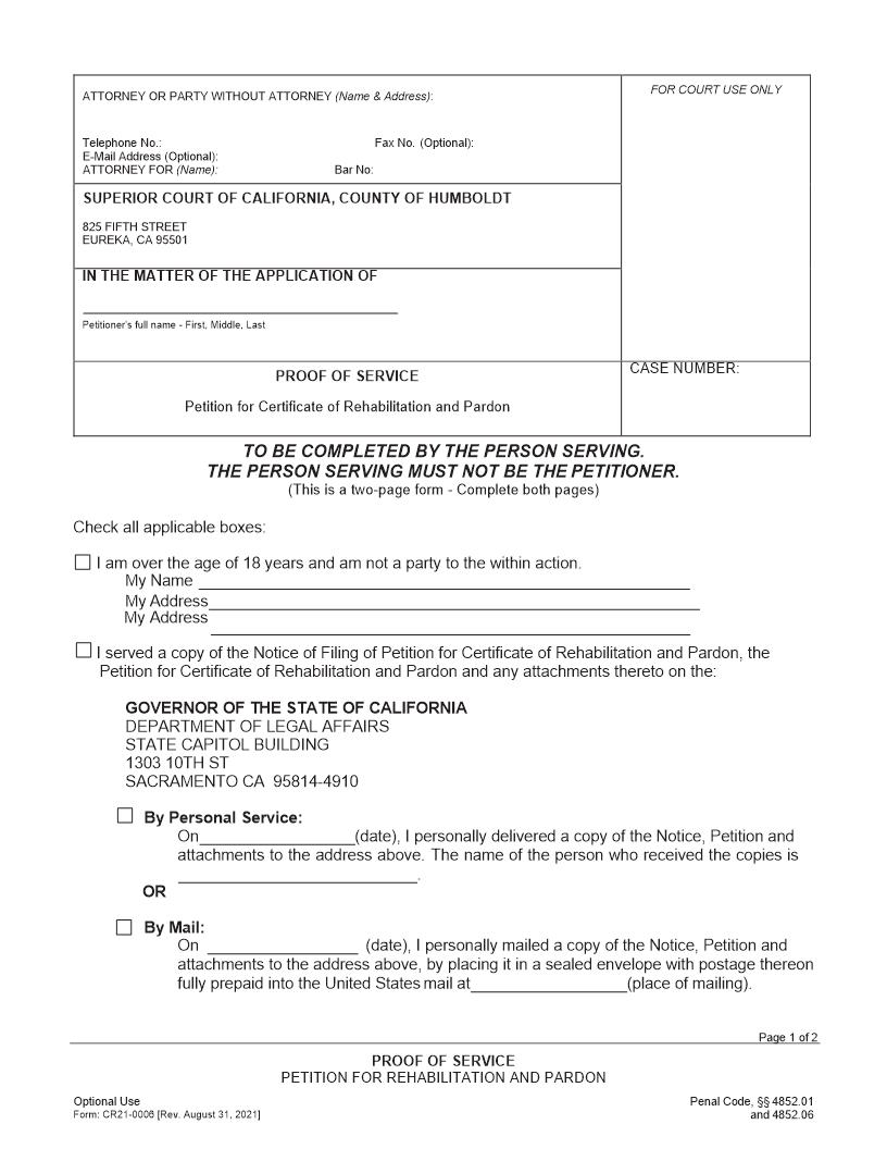 Proof Of Service (Rehabilitation And Pardon) {CR21-0006} | Pdf Fpdf Docx | California