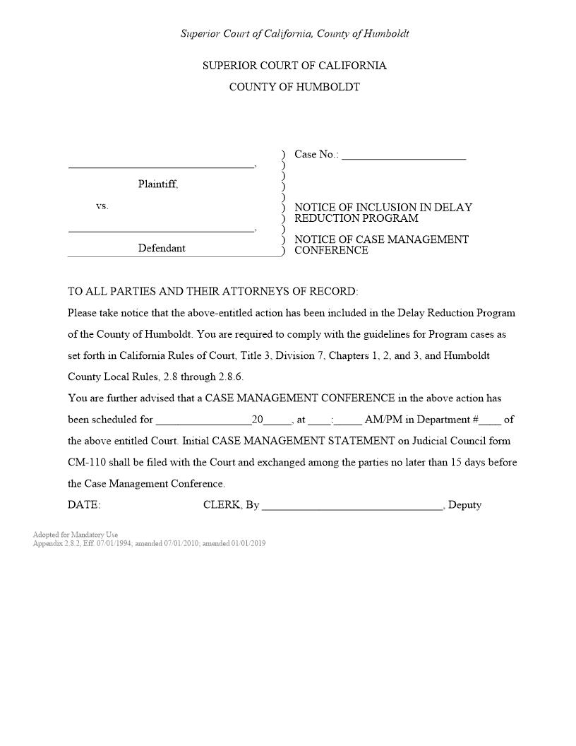 Notice Of Inclusion In Delay Reduction Program | Pdf Fpdf Doc Docx | California