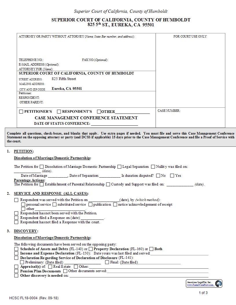 Case Management Conference Statement {FL18-0004} | Pdf Fpdf Docx | California