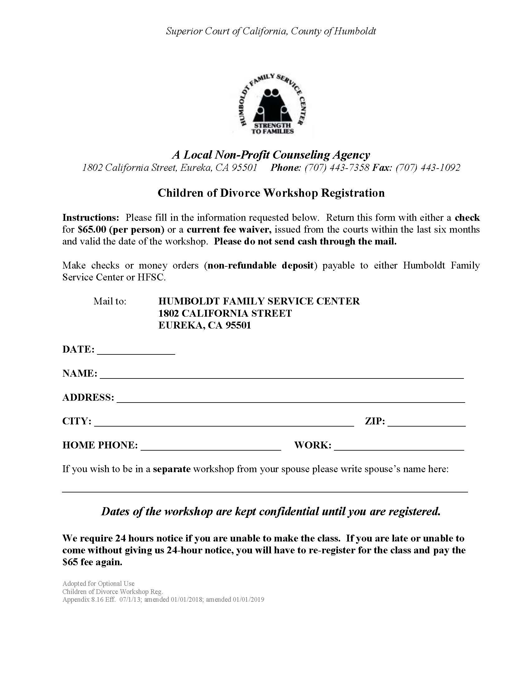 Children Of Divorce Workshop Registration | Pdf Fpdf Doc Docx | California
