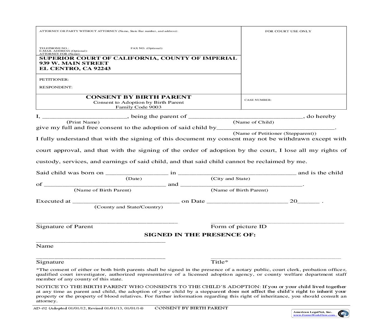 Stepparent Adoption {AD-02} | Pdf Fpdf Doc Docx | California