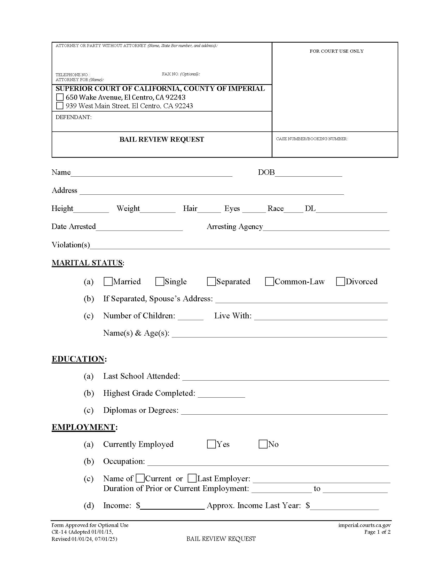 Bail Review Request {CR-14} | Pdf Fpdf Doc Docx | California