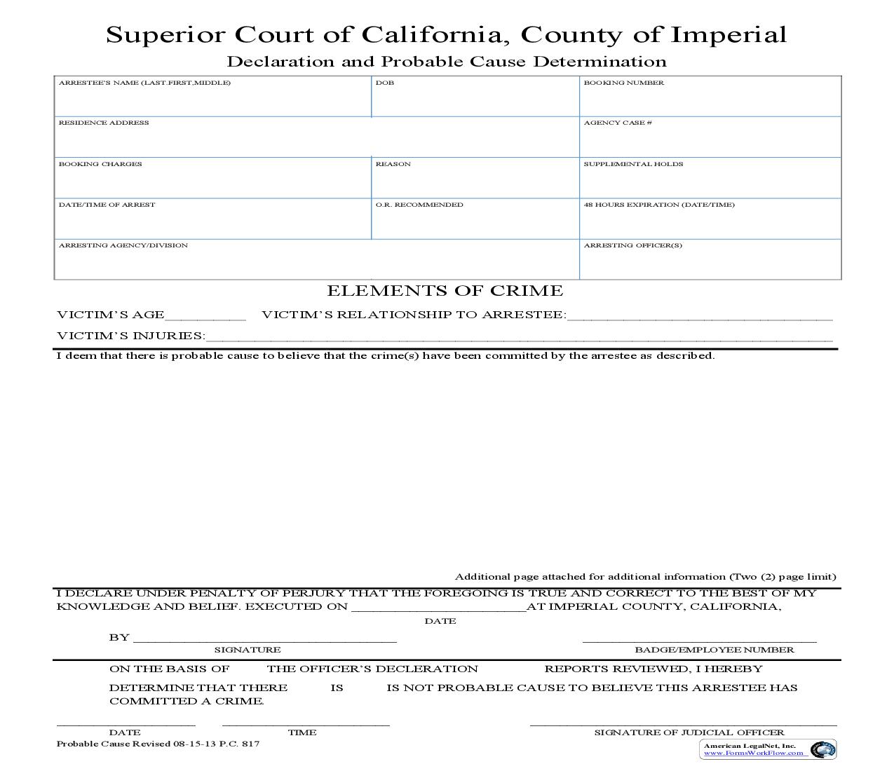 Declaration And Probable Cause Determination | Pdf Fpdf Doc Docx | California