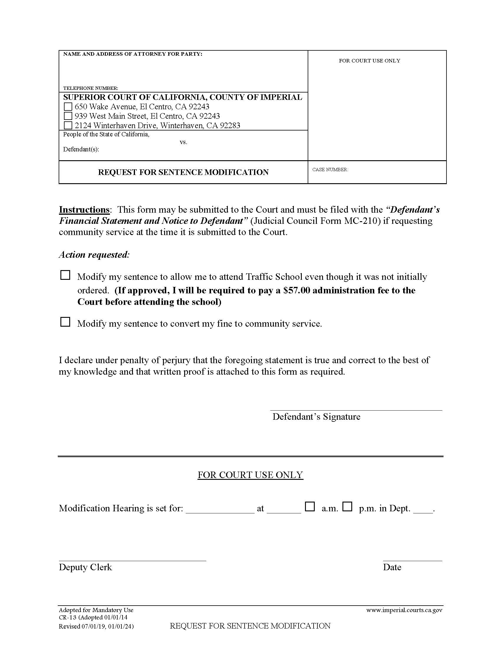 Request For Sentence Modification {CR-13} | Pdf Fpdf Doc Docx | California
