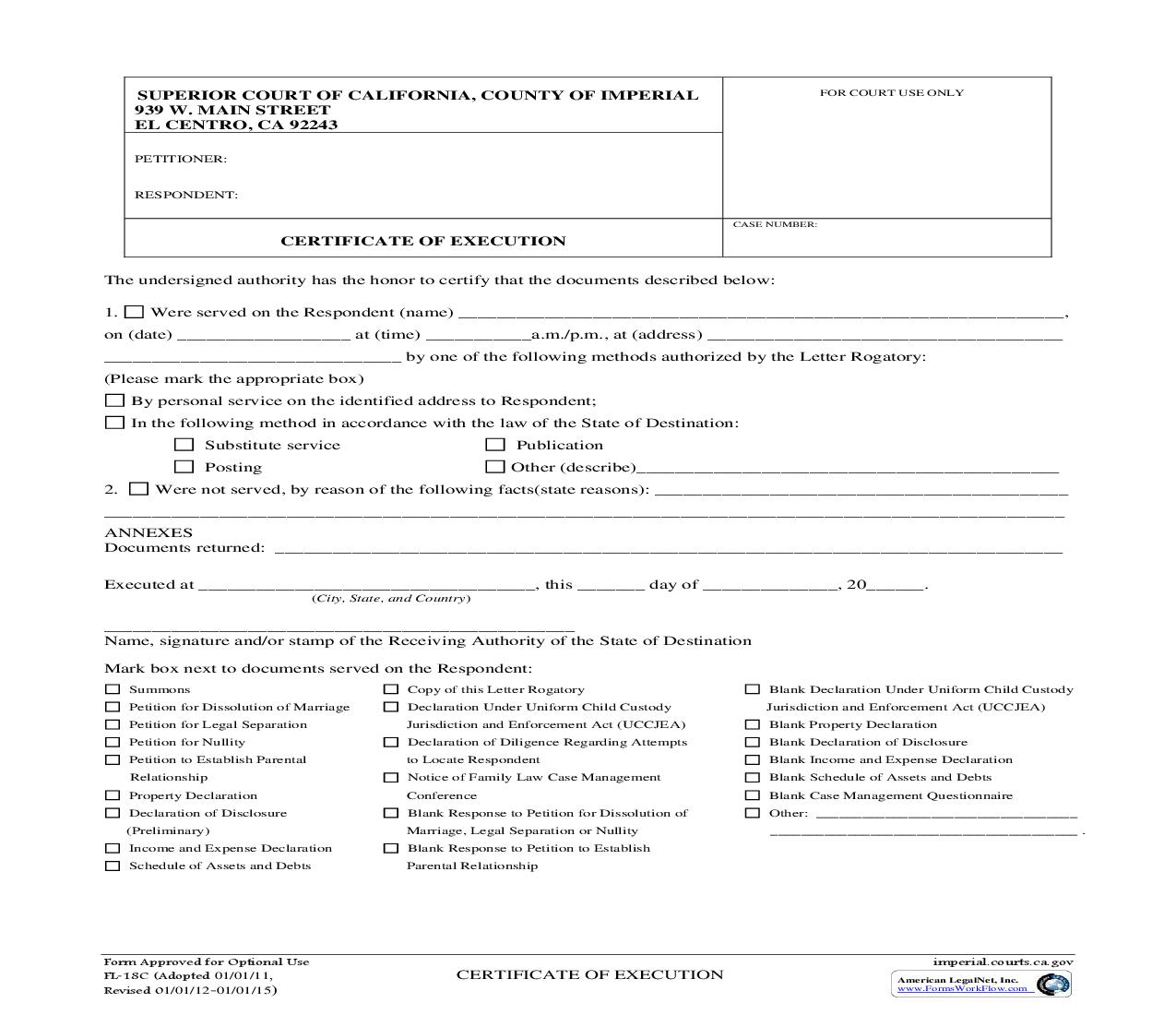 Certificate Of Execution {FL-18C} | Pdf Fpdf Doc Docx | California