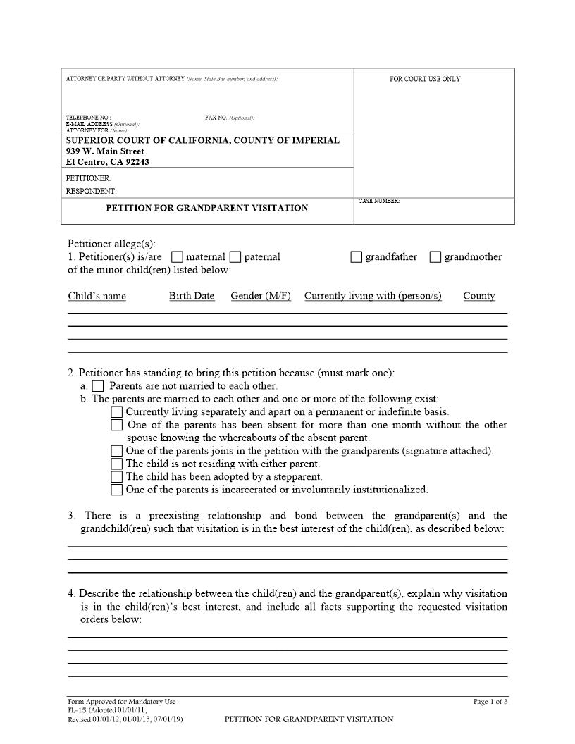 Petition For Granparent Visitation {FL-15} | Pdf Fpdf Doc Docx | California