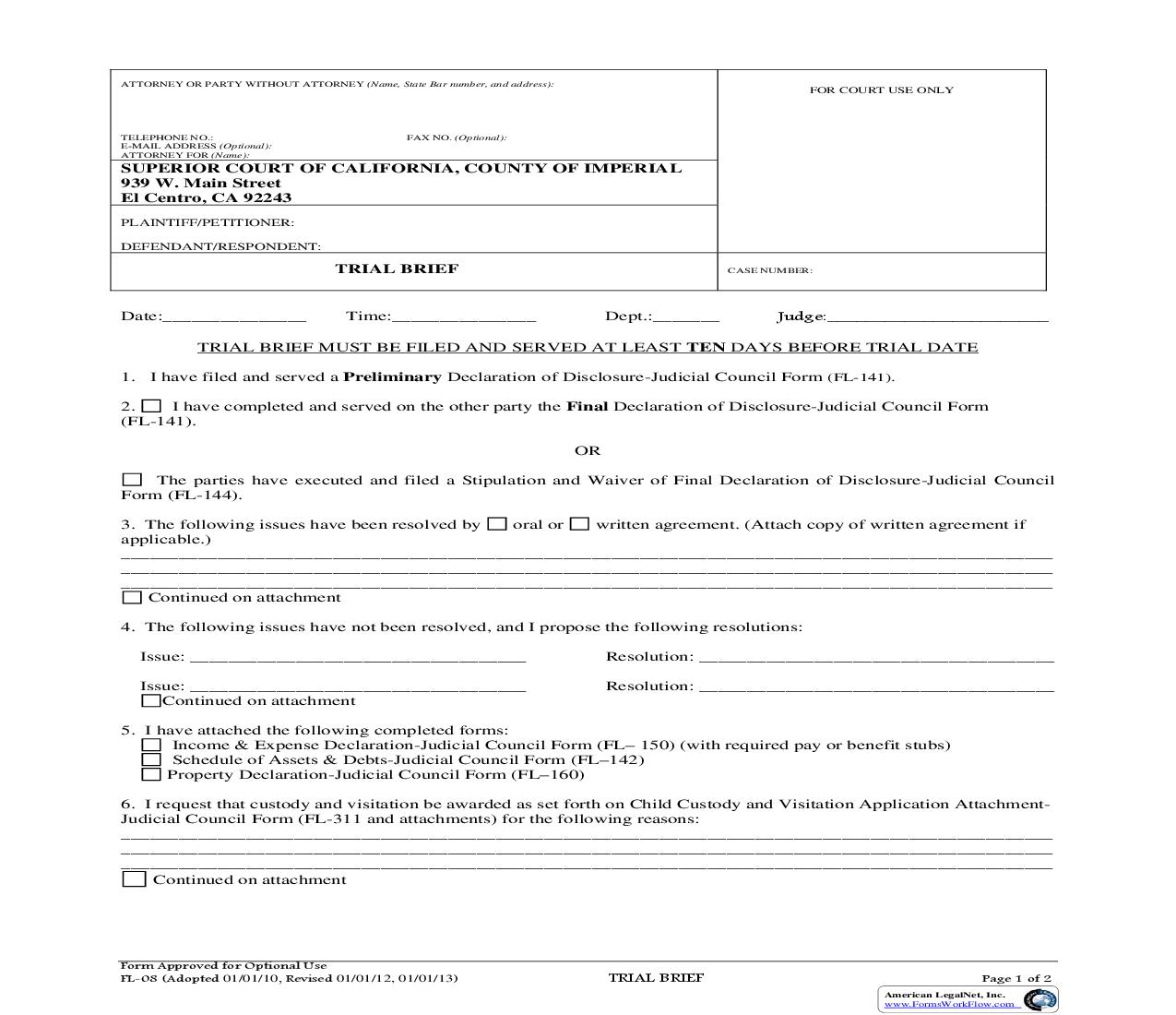 Trial Brief {FL-08} | Pdf Fpdf Doc Docx | California