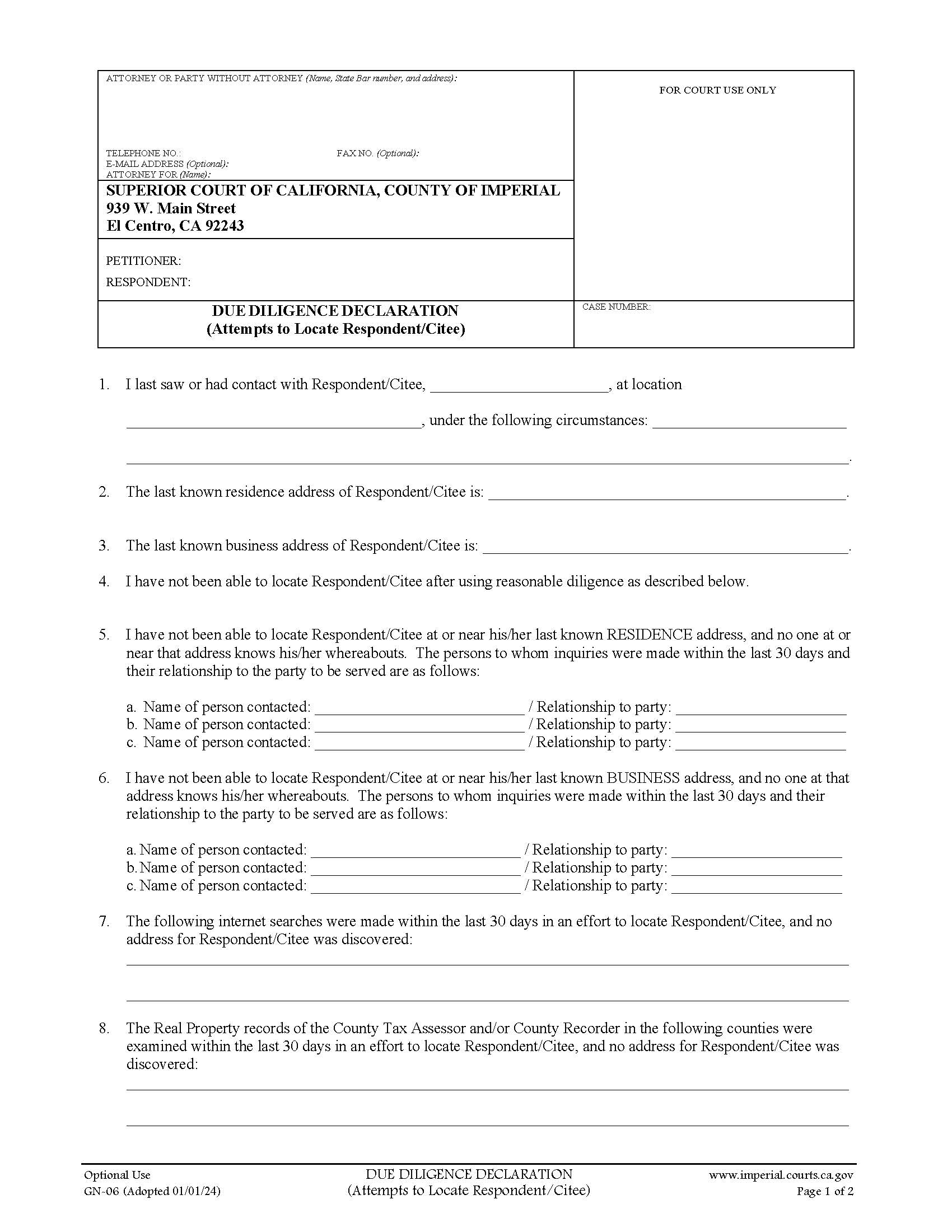 Due Diligence Declaration {GN-06} | Pdf Fpdf Docx | California