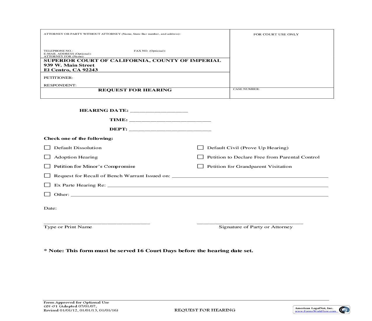 Request For Hearing {GN-01} | Pdf Fpdf Doc Docx | California