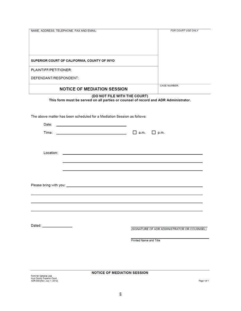 Notice Of Mediation Session {ADR-006} | Pdf Fpdf Docx | California