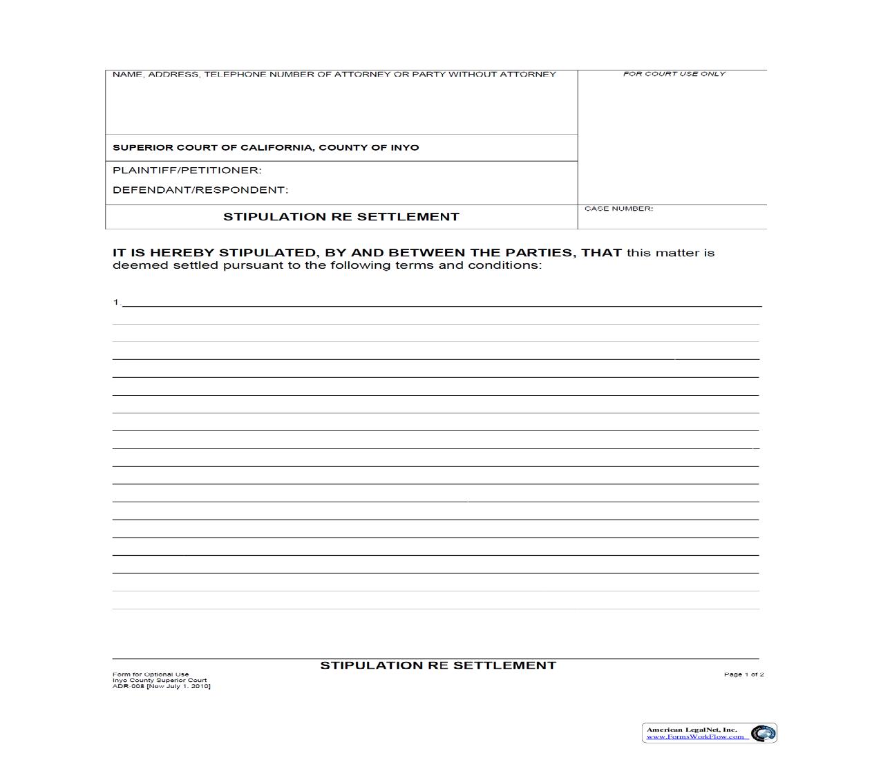 Stipulation Re Settlement {ADR-008} | Pdf Fpdf Doc Docx | California
