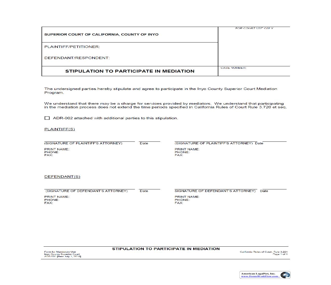 Stipulation To Participate In Mediation {ADR-001} | Pdf Fpdf Doc Docx | California