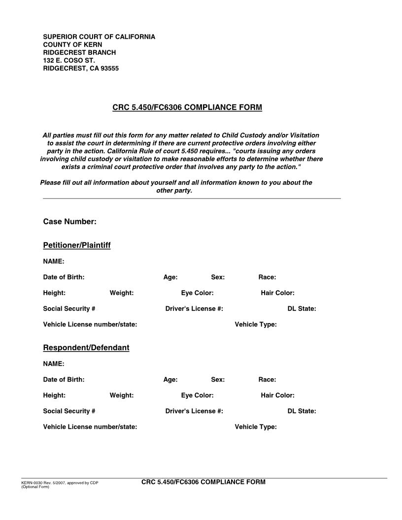 CRC 5.450-FC6306 Compliance Form {KERN-0030} | Pdf Fpdf Docx | California
