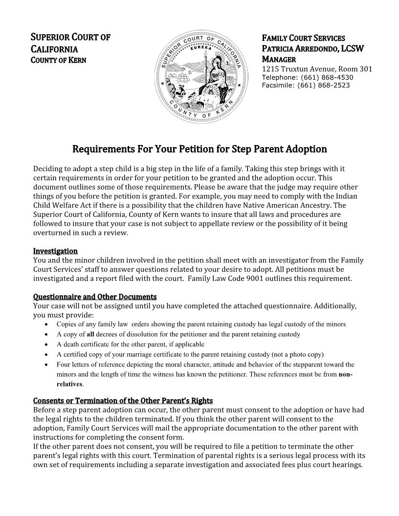 FCS Stepparent Questionnaire | Pdf Fpdf Docx | California