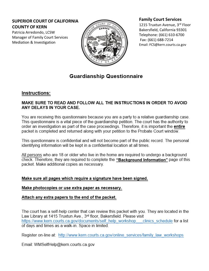Guardianship Questionnaire {PB 8524} | Pdf Fpdf Docx | California