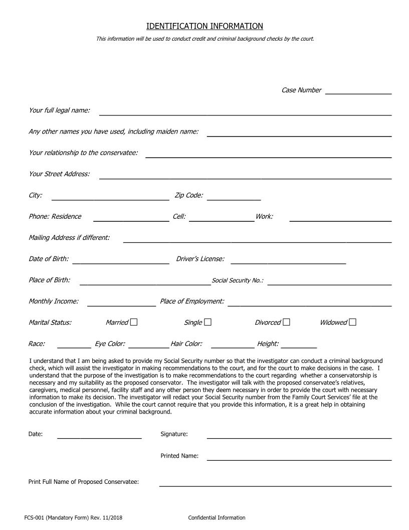 Identification Information {FCS-001} | Pdf Fpdf Docx | California