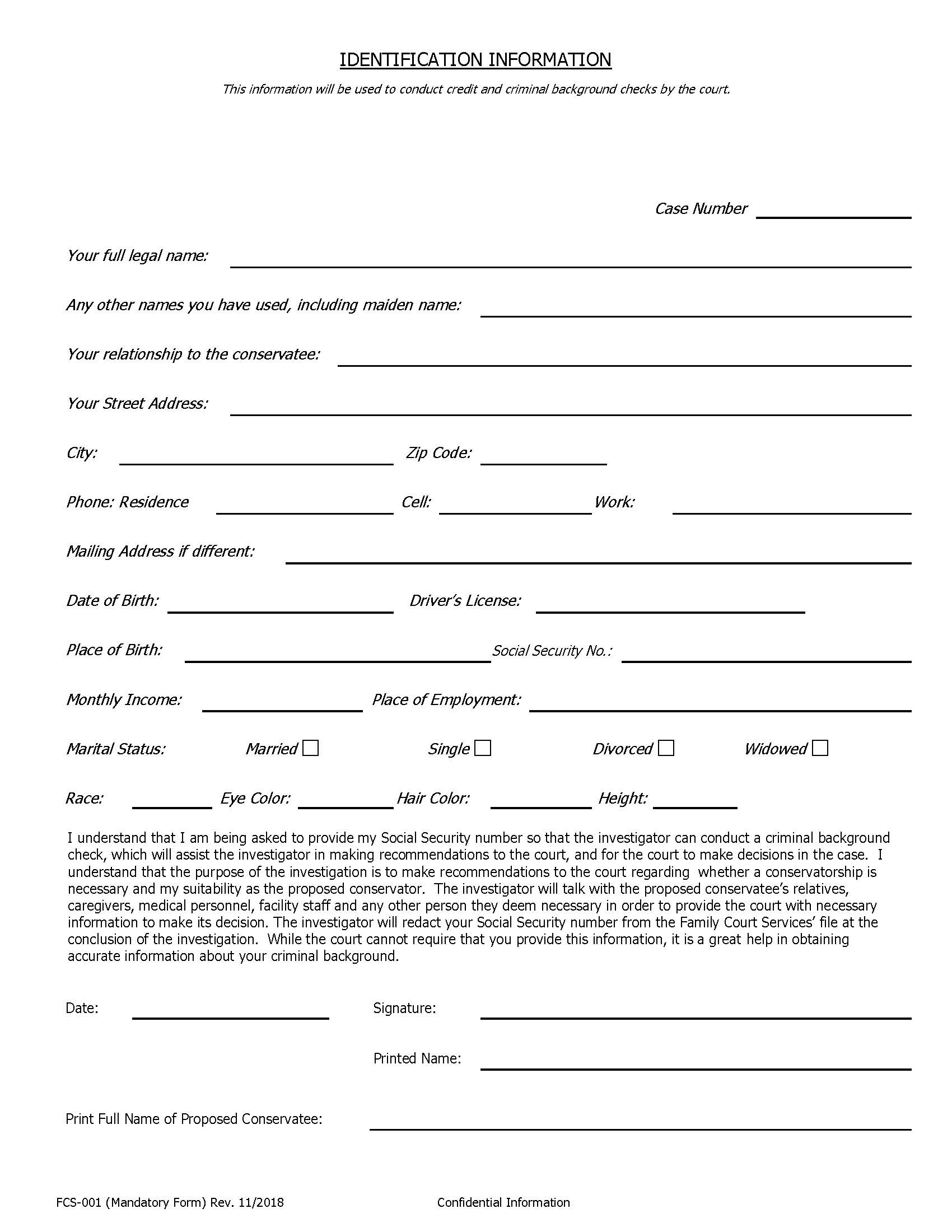 Identification Information {FCS-001} | Pdf Fpdf Docx | California